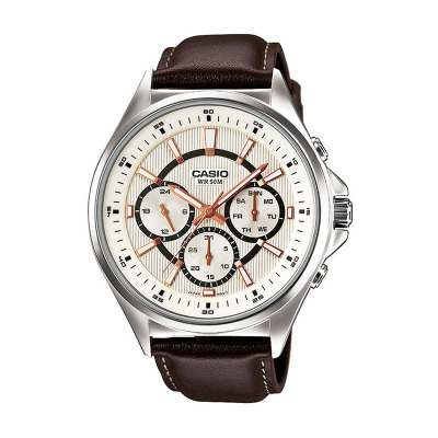 CASIO卡西欧 石英表 男 日韩品牌商务休闲时尚防水简约皮革石英男士手表 MTP-E303L-7A