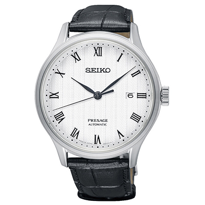 精工(SEIKO)日韩品牌 机械表 男 商务休闲皮革机械男士表SRPC83J1