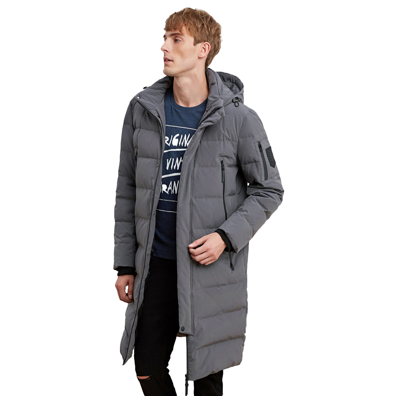 波司登BOSIDENG男士冬季加厚新款连帽长款男士纯色保暖直筒羽绒服男B1601129