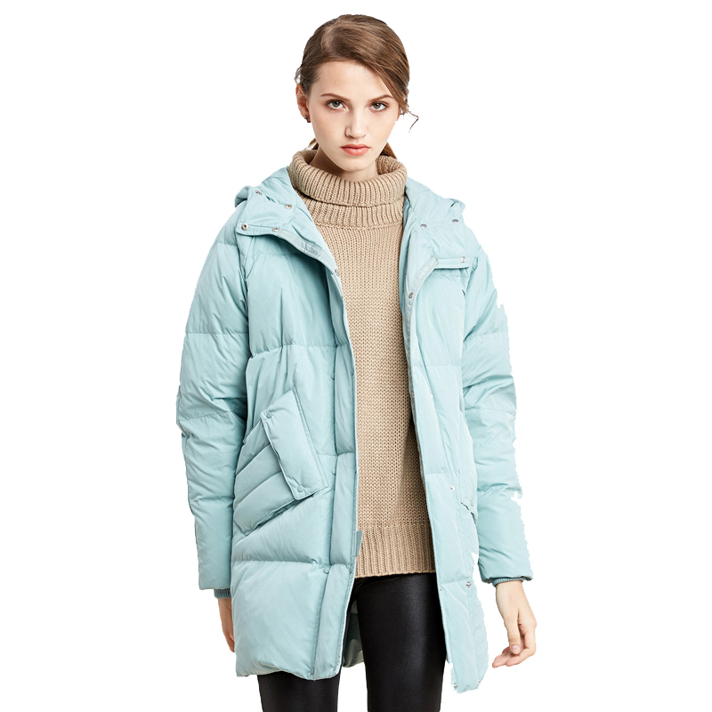 波司登BOSIDENG女士冬季常规款冬中长款通勤连帽纯色休闲淑女时尚羽绒服 女B1601528