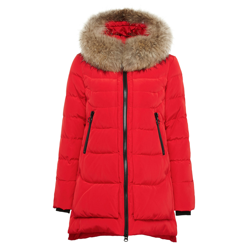 波司登BOSIDENG女士冬季常规款A版大毛领中长款甜美羽绒服 女B1601232