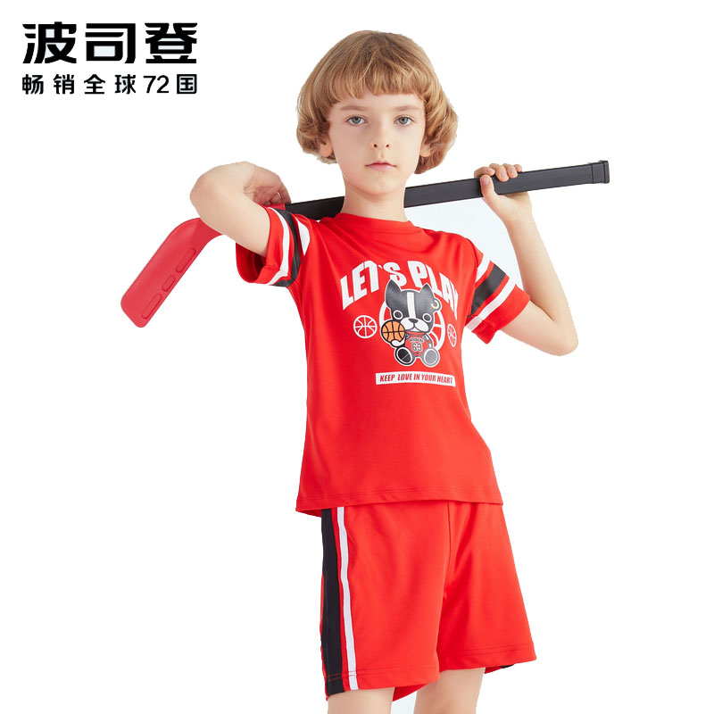波司登童装套装2018夏季儿童运动短袖T恤短裤套装C823CD1106