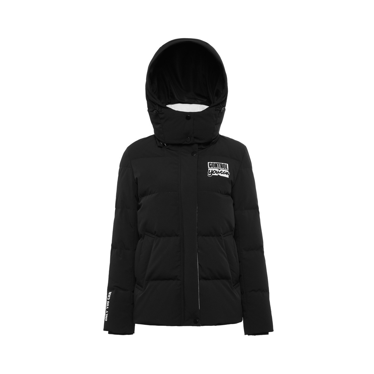 波司登BOSIDENG冬季羽绒服女短款2018新款连帽字母印花款外套潮B80142008