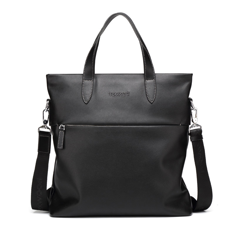 Texwood男士单肩包真皮竖款男包手提包男牛皮包包商务休闲斜挎包