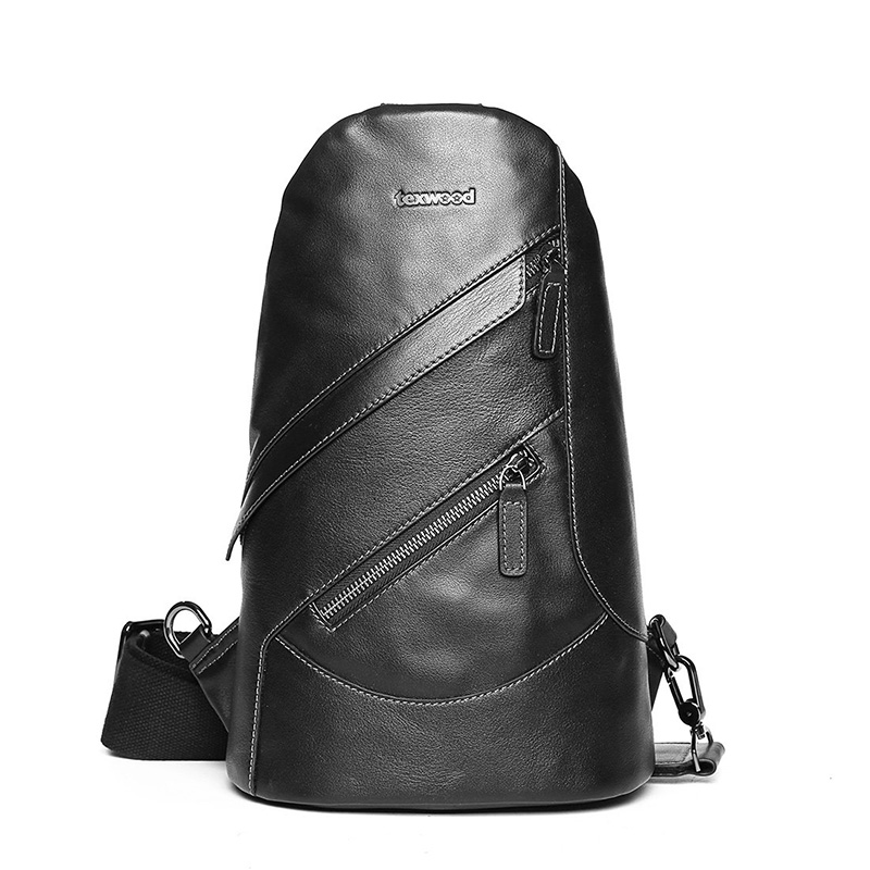 Texwood 头层牛皮时尚经典胸包休闲百搭男士斜挎包BP7A0081-01