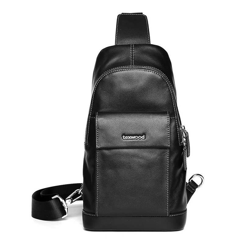 Texwood 欧美街头风头层牛皮胸包时尚休闲男士单肩斜挎包BP7A0111-01
