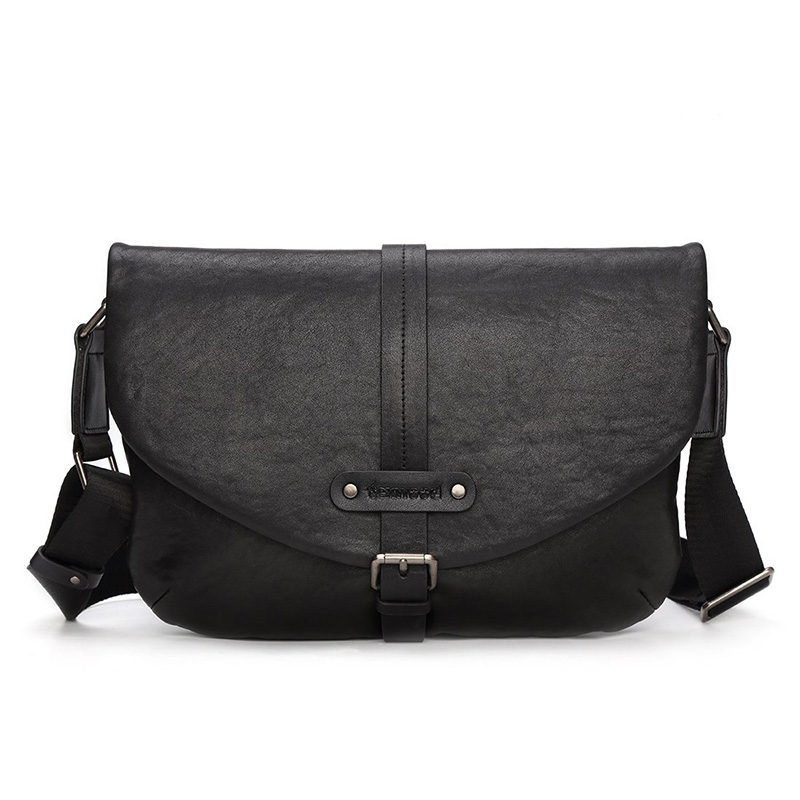 Texwood 男款休闲头层牛皮邮差包潮流男士单肩斜挎包BG7G0051-01