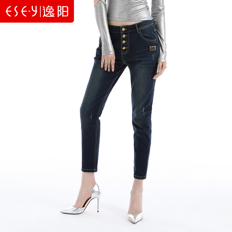 2018春季新款中高腰时尚四粒扣显瘦牛仔裤垮女裤子潮0375MEX