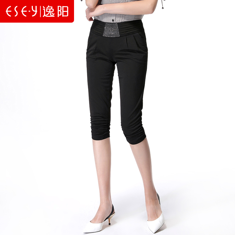 2018夏新款女裤松紧腰紧身小脚显瘦黑色休闲哈伦七分裤清仓