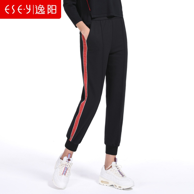 2018秋季新款九分裤女松紧腰侧边条束脚口运动小脚哈伦70300