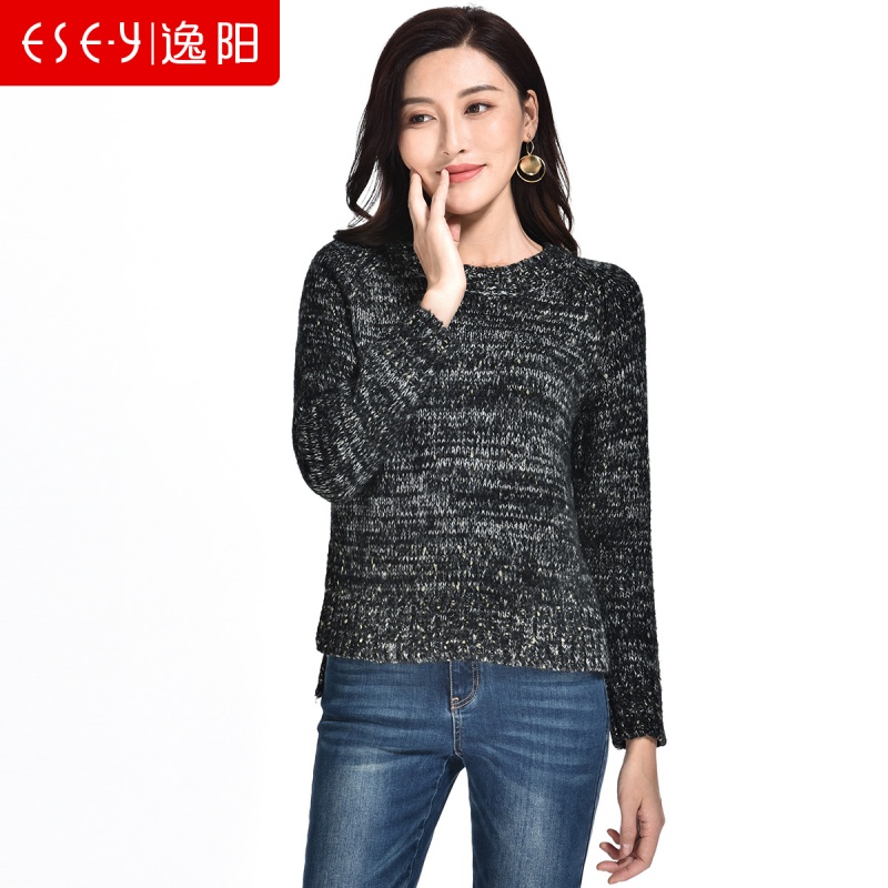 气质百搭时尚圆领打底针织毛衣上衣粗线2018秋季新款女装厚70342