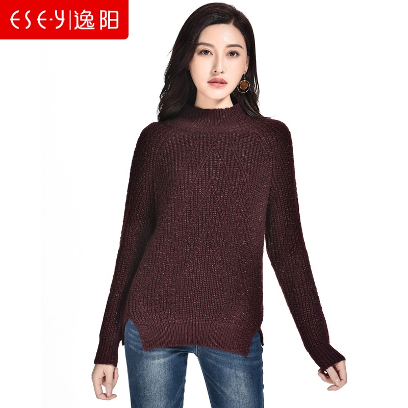 直筒宽松气质开叉套头花色针织打底毛衣粗线2018秋季新款女厚0341