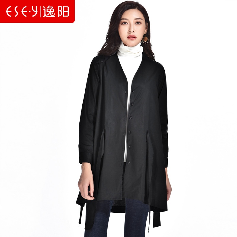 韩版个性单排扣大裙摆中长款ins风衣外套上衣2018早秋女新款2063K