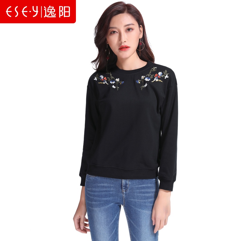 长袖外穿打底卫衣T恤2018秋女新款正品刺绣圆领套头韩版宽松0228
