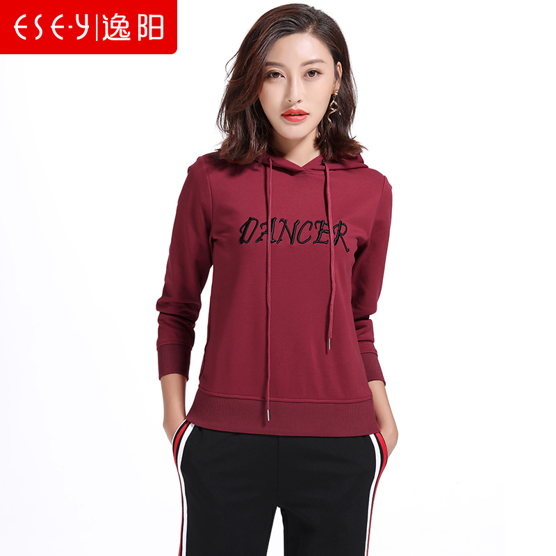 韩版时尚上衣短款外穿套头连帽字母长袖卫衣T恤2018秋新款女0240