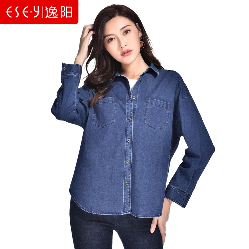 韩版时尚翻领外穿单排扣宽松简约ins牛仔外套2018秋新款女2008K