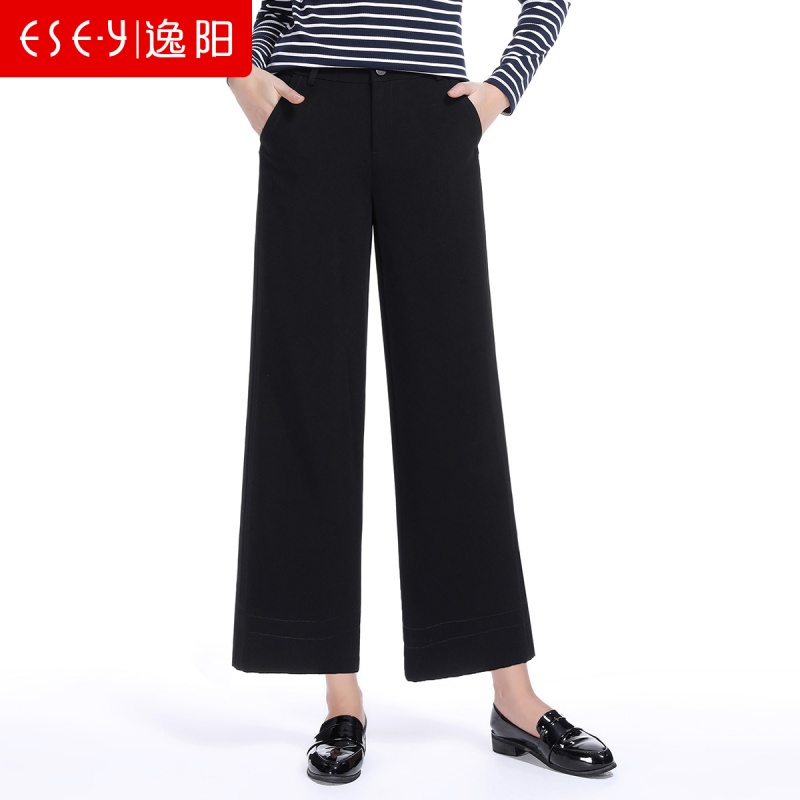 时尚百搭九分阔腿裤休闲垂顺侧口袋2018秋新款女裤85312
