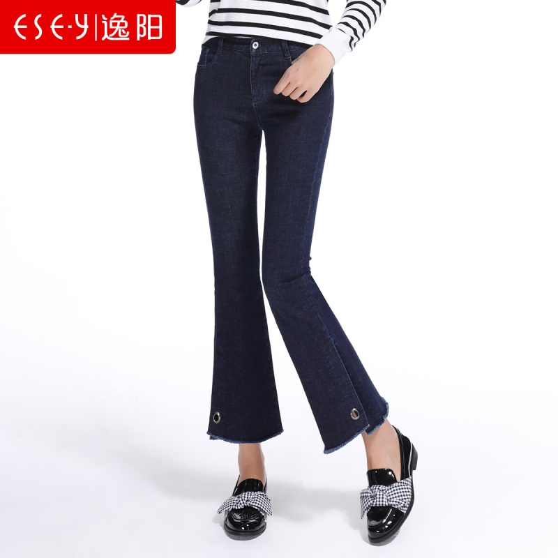 2018新款秋季潮宽松时尚显瘦侧开f微喇牛仔长裤女72173