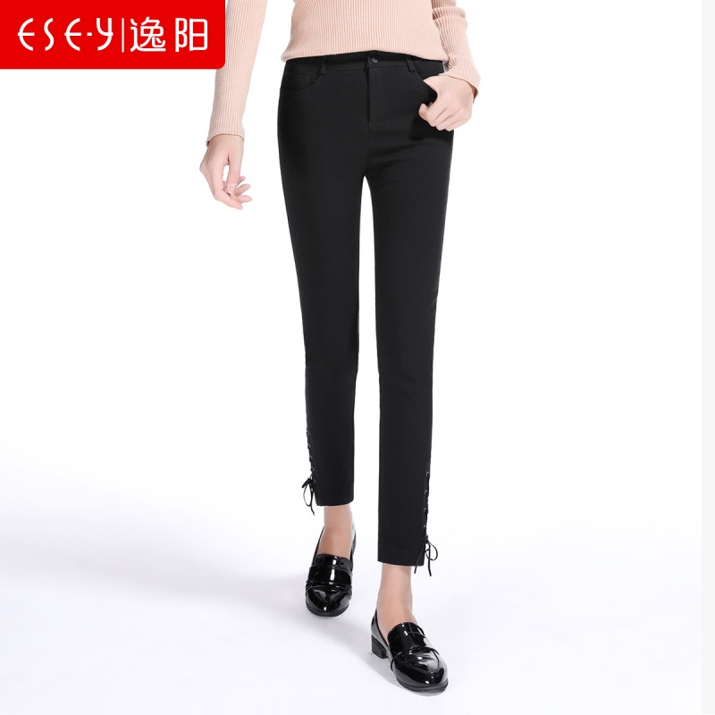 清仓2018秋新款直筒裤女九分脚口抽绳绑带修身西裤烟筒裤女70288