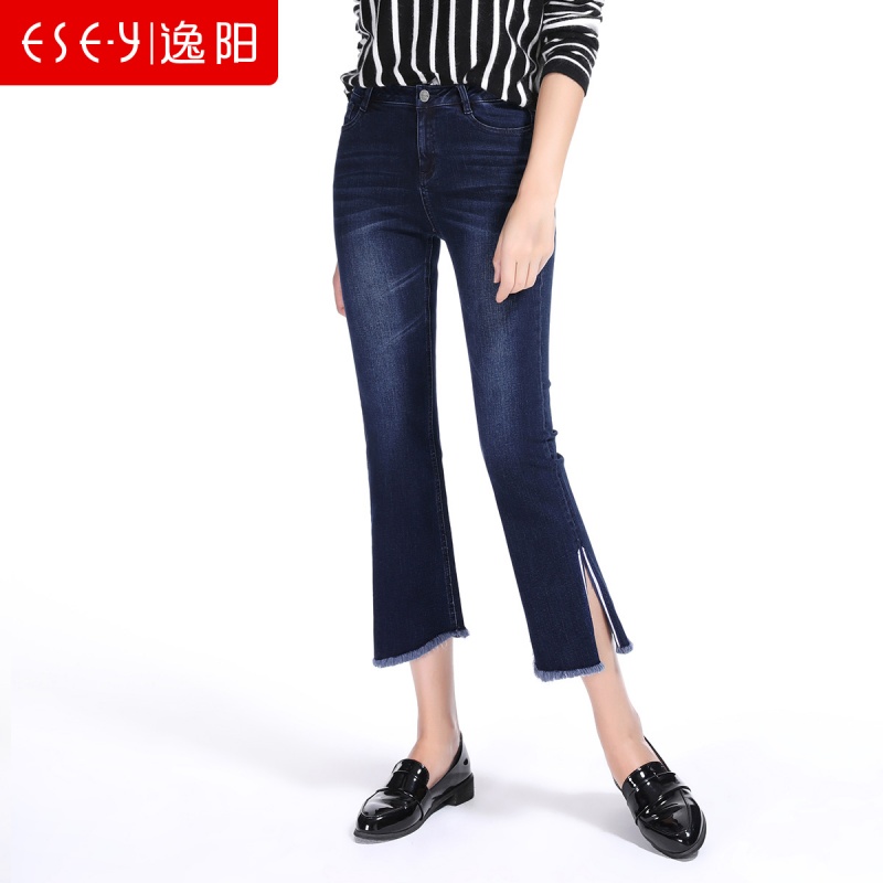 清仓2018秋季新款九分牛仔微喇裤女韩版显瘦脚口侧开叉毛边72215