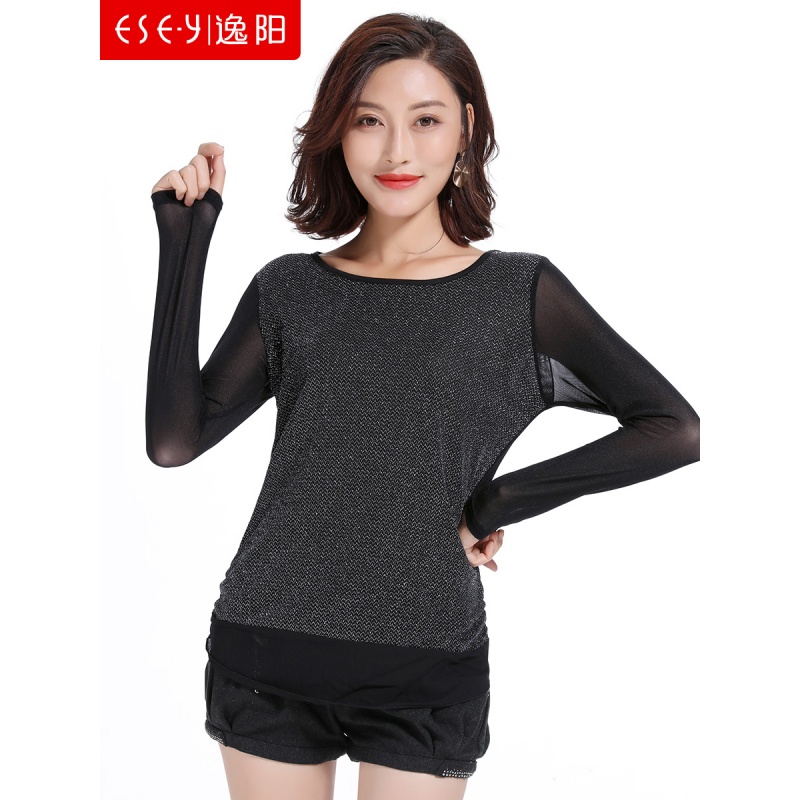 清仓亮丝百搭修身长袖套头圆领T恤上衣女装大码2018秋新款0912