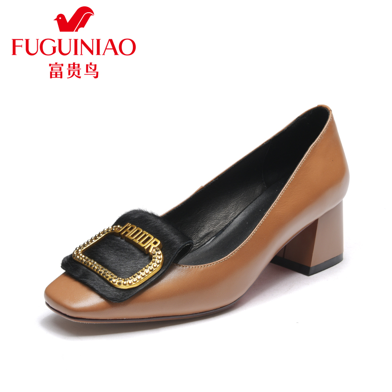 富贵鸟(FUGUINIAO)女鞋2018春季新款牛皮时尚百搭舒适职场女士通勤浅口单鞋
