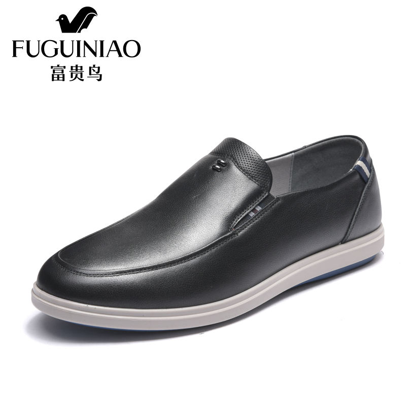 富贵鸟（FUGUINIAO）休闲男鞋18新品头层牛皮潮流韩版男士套脚生活休闲皮鞋
