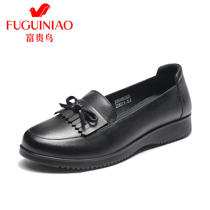 富贵鸟（FUGUINIAO)18年春季新款舒适简约坡跟气质蝴蝶结单鞋