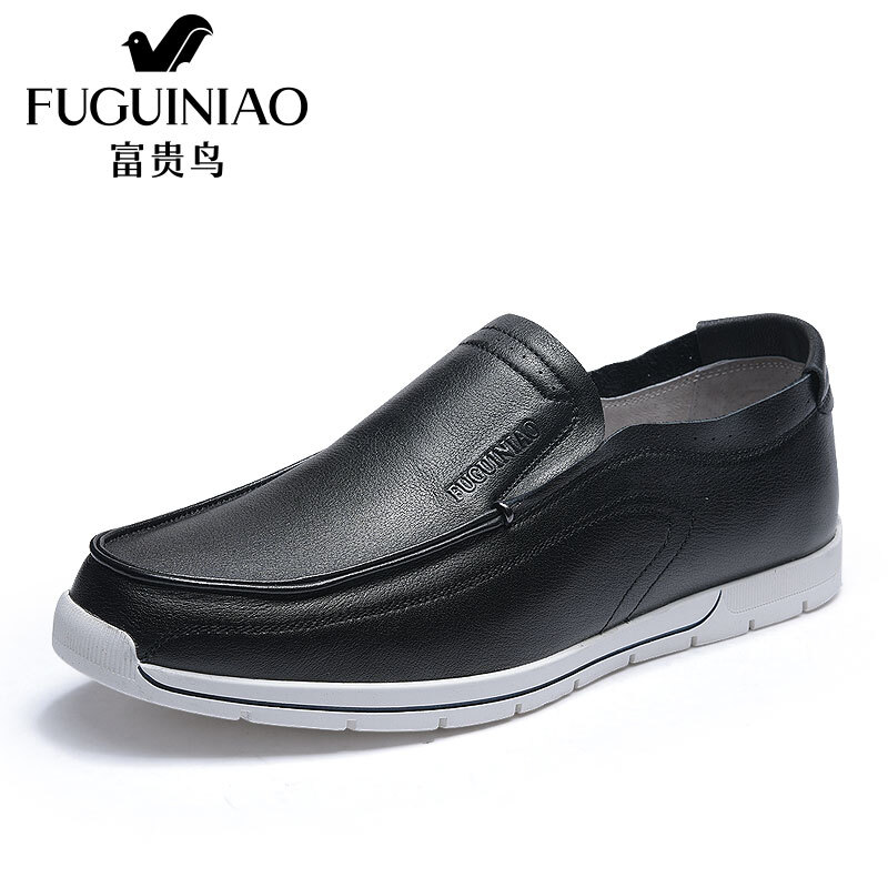 富贵鸟（FUGUINIAO）2018春新款休闲皮鞋真皮英伦男懒人鞋套脚潮流男鞋子