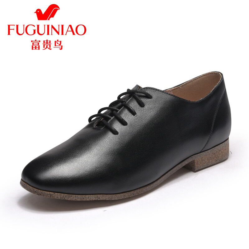 富贵鸟（FUGUINIAO）2018春新款单鞋女英伦风百搭小皮鞋深口女鞋子