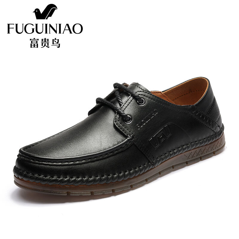 富贵鸟（FUGUINIAO）2018春新款真皮男单商务休闲英伦软面舒适低帮鞋