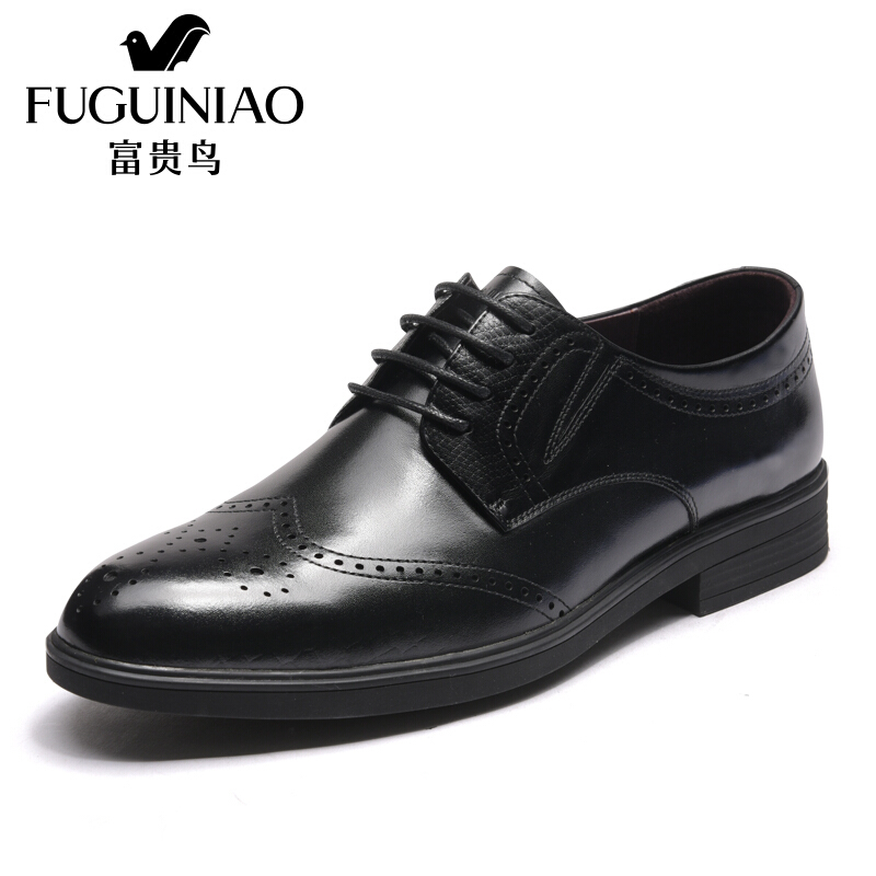 富贵鸟（FUGUINIAO）2018春新款真皮系带商务正装鞋尖头男士休闲皮鞋男单鞋婚鞋子