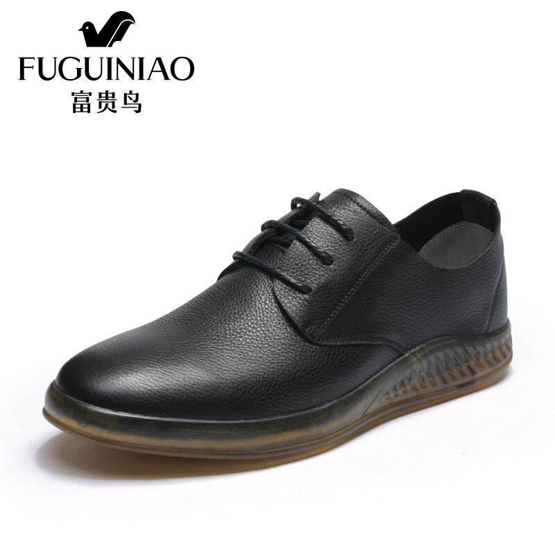 富贵鸟（FUGUINIAO）休闲鞋18新品时尚头层牛皮男士系带休闲皮鞋纯色橡胶底男鞋子