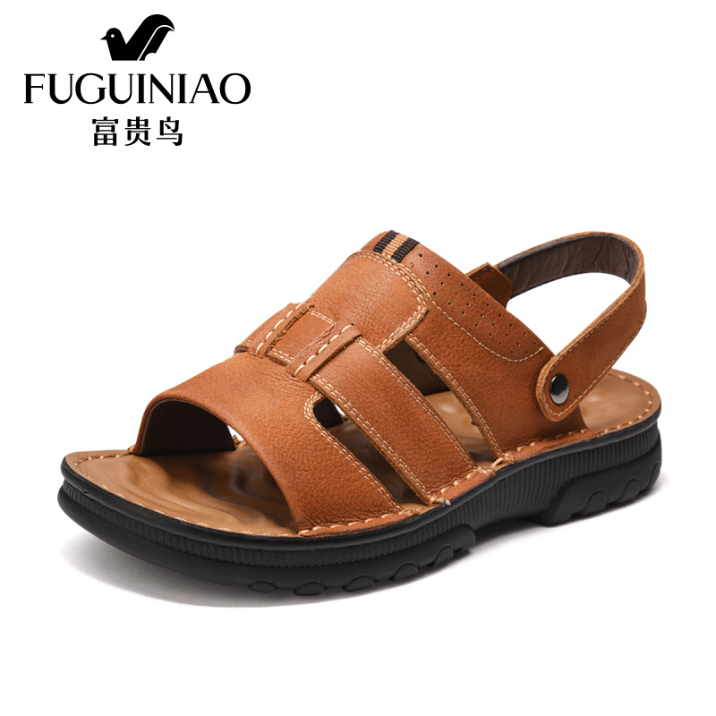富贵鸟（FUGUINIAO）凉鞋头层牛皮舒适灵活两用后跟带男鞋沙滩鞋