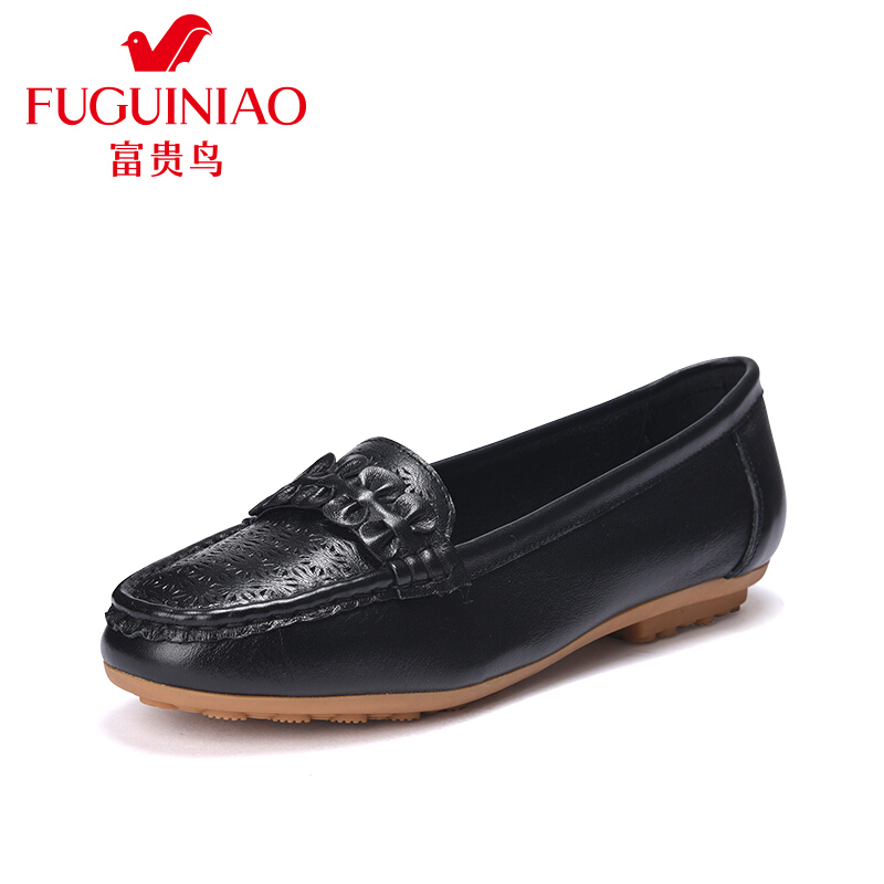 富贵鸟（FUGUINIAO）单鞋头层牛皮雕花蝴蝶结女鞋