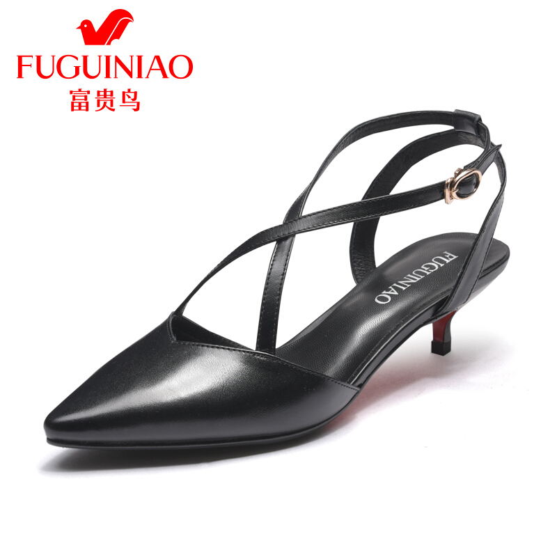 富贵鸟（FUGUINIAO）女鞋2018春季新品细跟尖头后空女单鞋