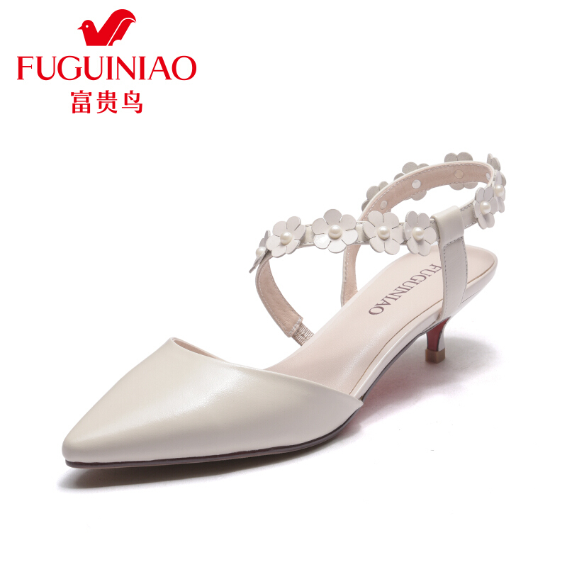 富贵鸟（FUGUINIAO）女鞋2018春季花朵饰带优雅细跟女凉鞋女单鞋