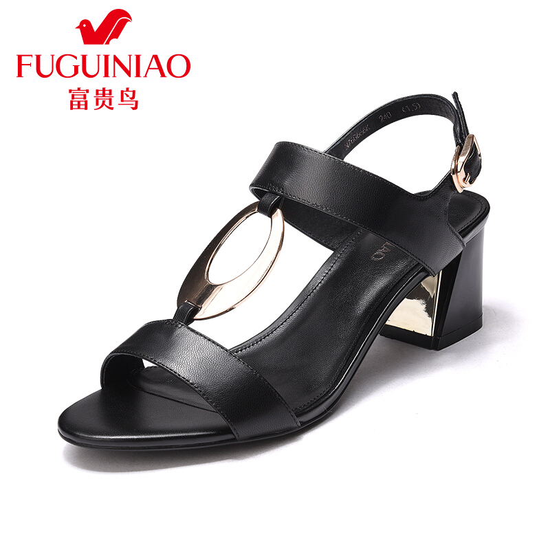 富贵鸟（FUGUINIAO）女鞋凉鞋女白色高跟鞋粗跟简约百搭凉鞋_1