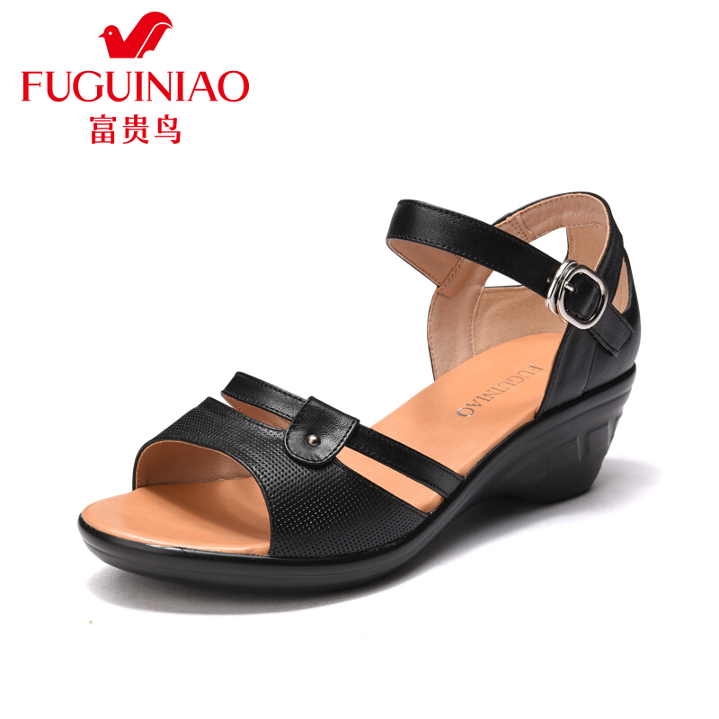 富贵鸟（FUGUINIAO）女鞋罗马凉鞋女中跟妈妈鞋婆婆鞋中老年