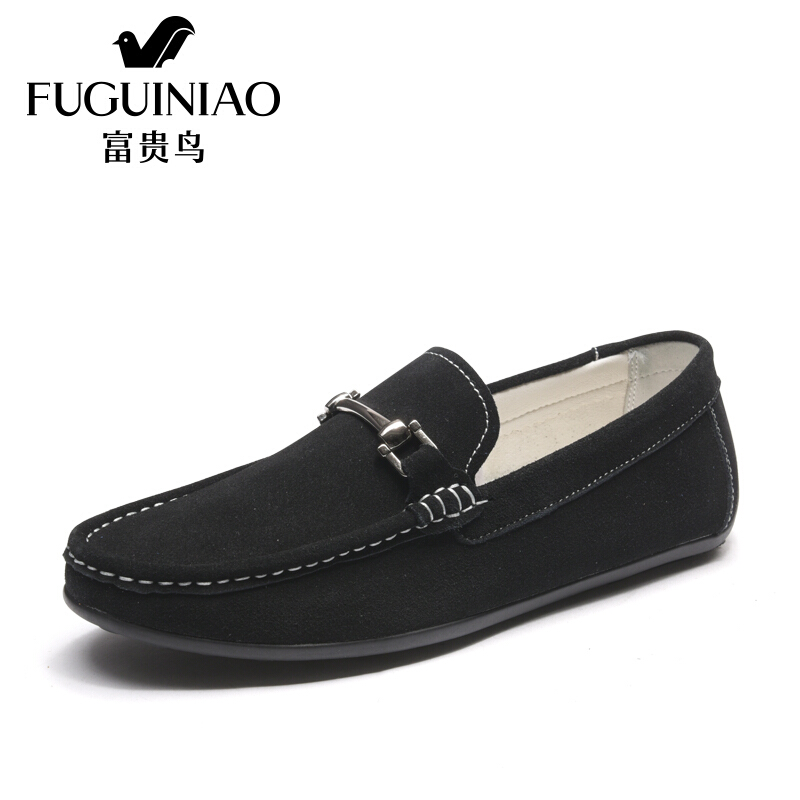 富贵鸟（FUGUINIAO）男鞋2018新品牛反绒豆豆鞋驾车鞋休闲轻便舒适一脚蹬懒人鞋