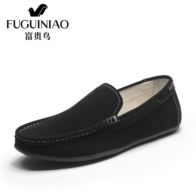 富贵鸟（FUGUINIAO）男鞋2018新品牛反绒豆豆鞋驾车鞋轻便舒适休闲鞋套脚懒人鞋