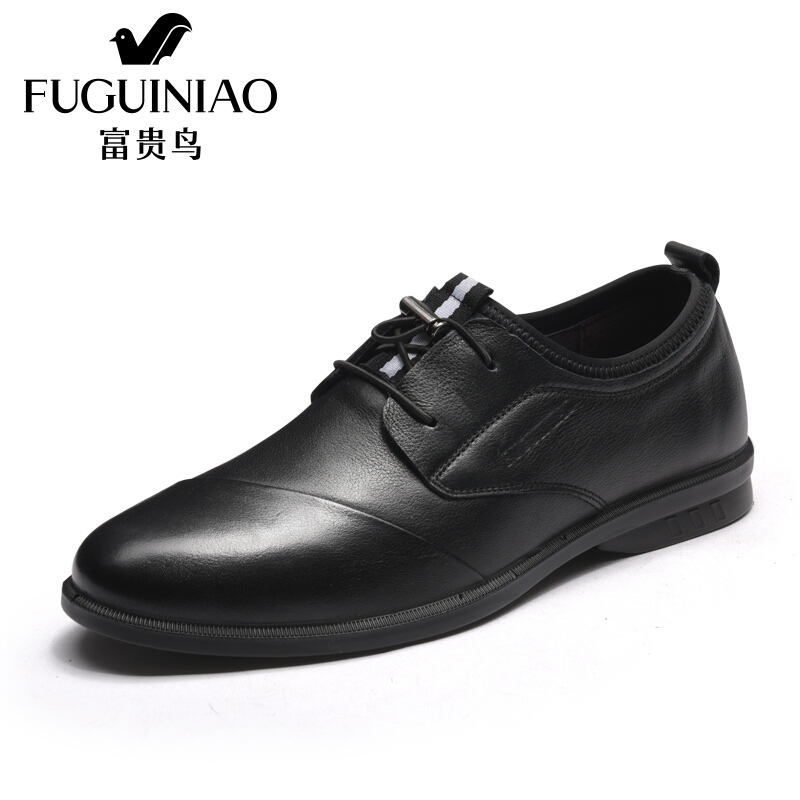 富贵鸟（FUGUINIAO）男鞋时尚英伦休闲皮鞋低帮鞋黑色