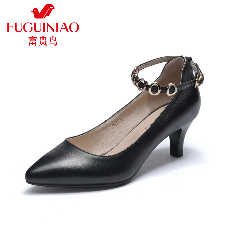 富贵鸟（FUGUINIAO）纯色细跟女鞋2018年春季新款时尚尖头浅口单鞋百搭高跟鞋女_1