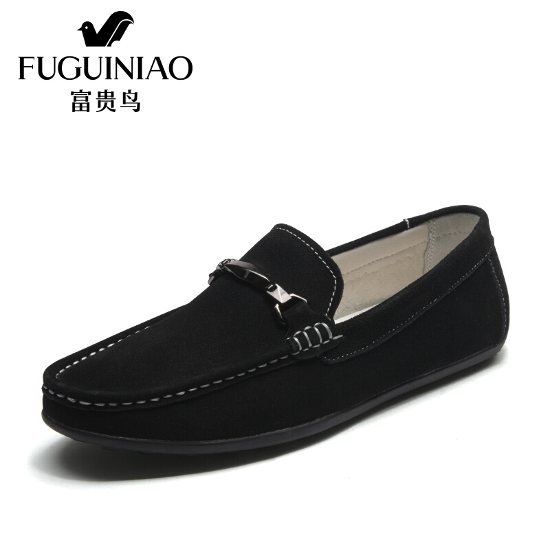 富贵鸟（FUGUINIAO）豆豆鞋男2018套脚潮鞋春季休闲皮鞋百搭圆头男鞋懒人鞋