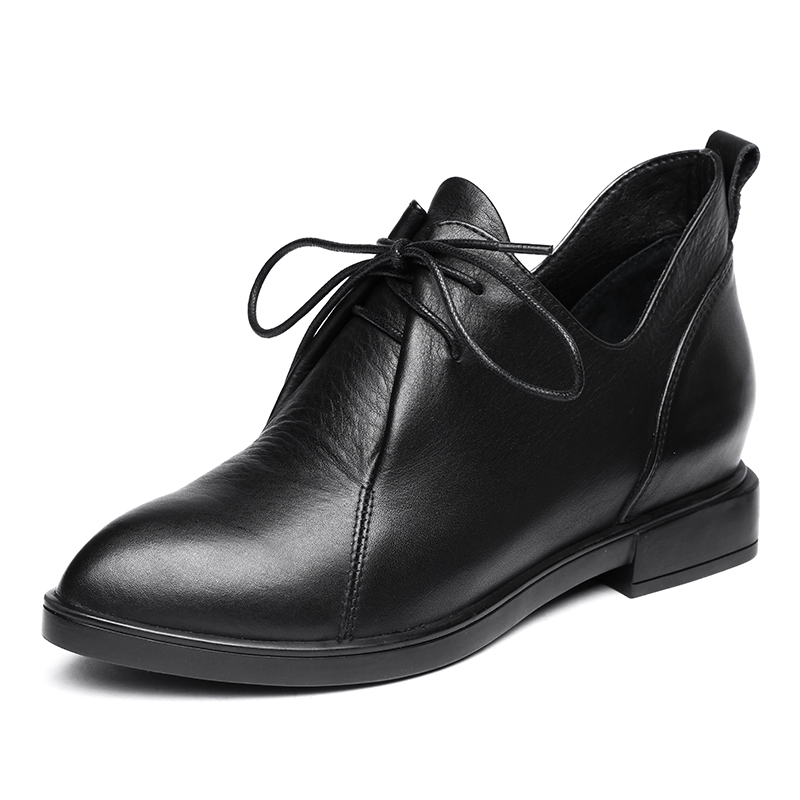 红蜻蜓女鞋正品真皮内增高系带韩版休闲鞋厚底高帮女单鞋