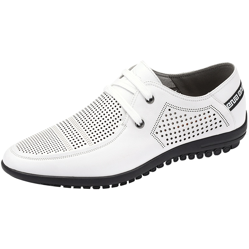 红蜻蜓男鞋春夏新款真皮透气镂空皮鞋百搭潮流男士系带休闲鞋