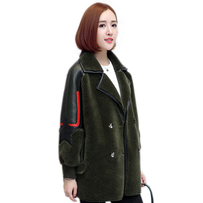 兰奥2017秋冬新款时尚羊剪绒皮草大衣女 韩版中长款复合皮毛一体
