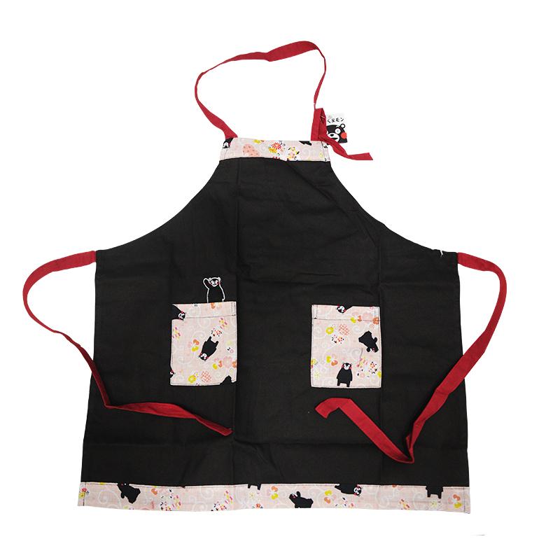 日本正品进口酷MA萌(KUMAMON)熊本熊卡通围裙 全棉挂脖围裙 厨房围裙 棉布烘焙围裙 易洗易干 粉色口袋成人款