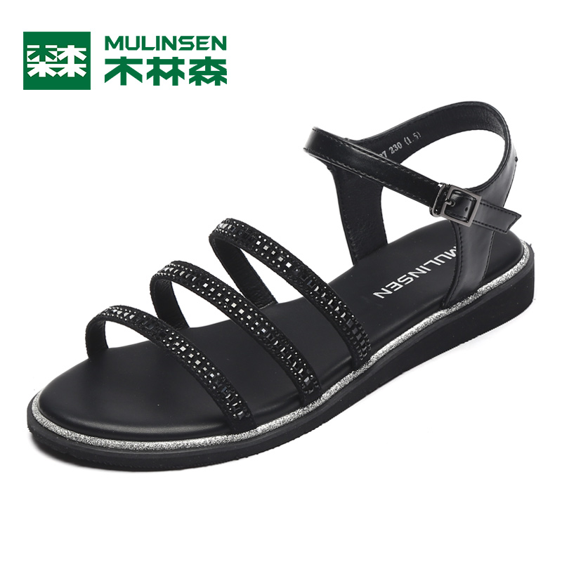 木林森凉鞋女平底罗马鞋韩版时尚2018夏季新款露趾细带学生沙滩鞋