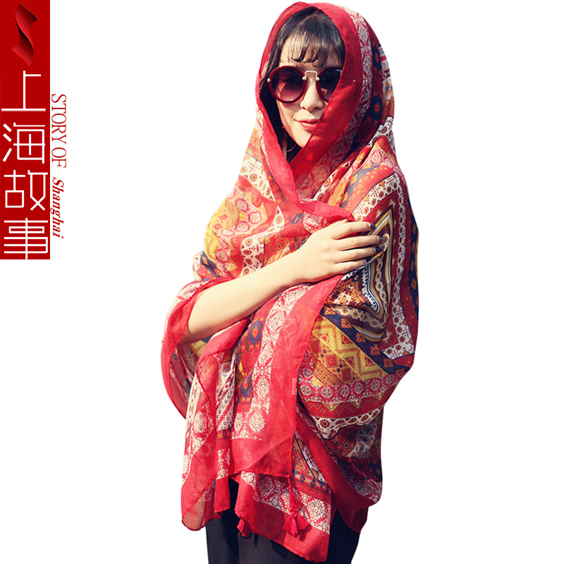 上海故事女士丝巾春秋保暖披肩围巾百变纱巾